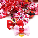 Senniea 60Pcs Dog Bows with Rubber Bands Love Heart Dog Bowknot Hair Bows Red Pink PuppyTopknot Bows for Day Doggie Cat Bunny Yorkie Pet Hair Grooming Accessories (Valentine's Day)