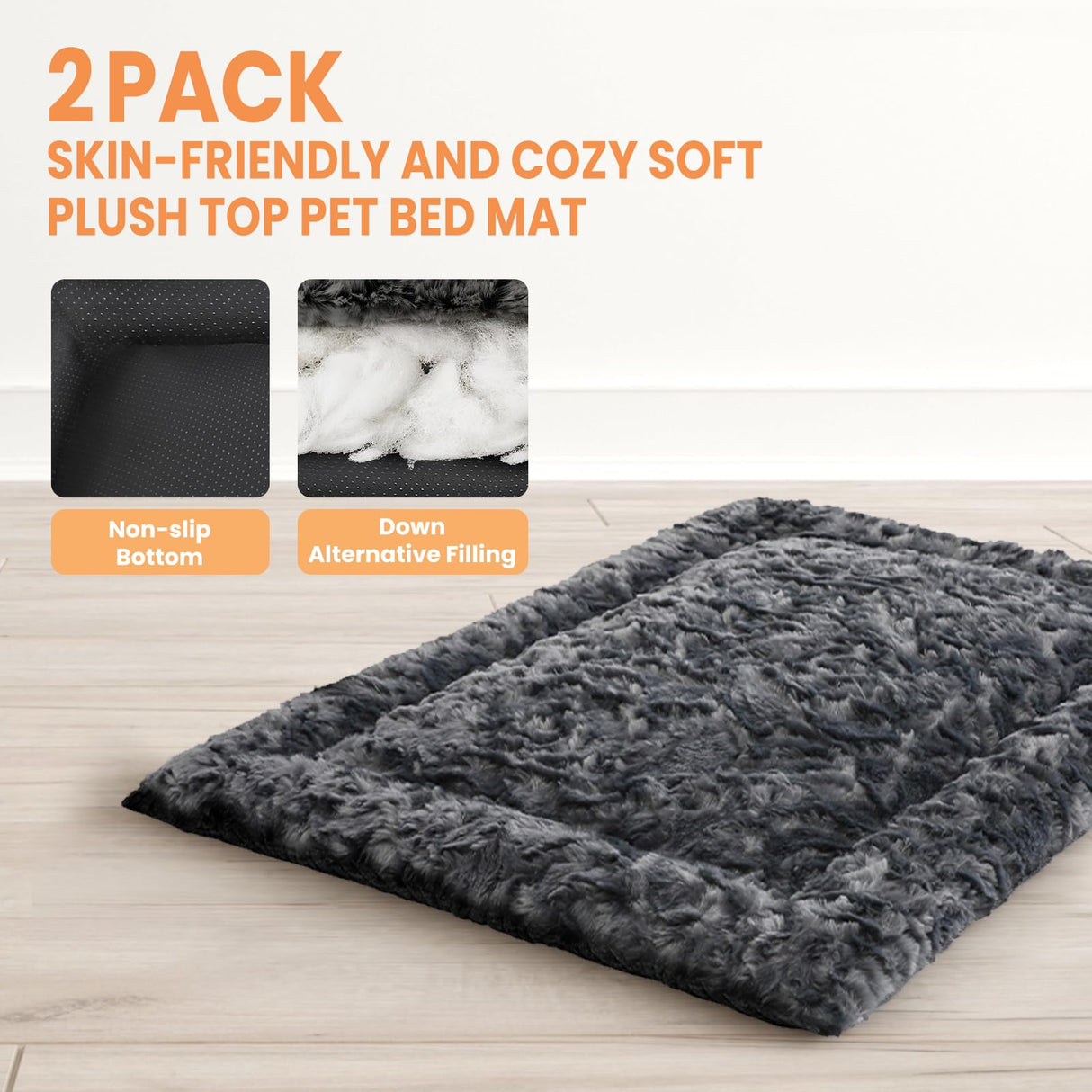2 Pack Washable Dog Bed for Large Medium Small Dogs, Deluxe Plush Dog Crate Mat with Anti-Slip, Washable Orthopedic Durable Kennel Pad for Pet Sleeping Puppy(Dark Grey, 24"*17.5"*1.5")