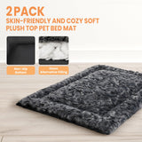 2 Pack Washable Dog Bed for Large Medium Small Dogs, Deluxe Plush Dog Crate Mat with Anti-Slip, Washable Orthopedic Durable Kennel Pad for Pet Sleeping Puppy(Dark Grey, 24"*17.5"*1.5")