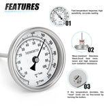 MEANLIN MEASURE 1/2" NPT Bimetal Thermometer for hot Water, boilers, and Pipes，3.3" Dial, 4.4" Stainless steel Stem，Temperature Range 0-220°F/-10-100 ° C, Accuracy 2%,Center Back Mount