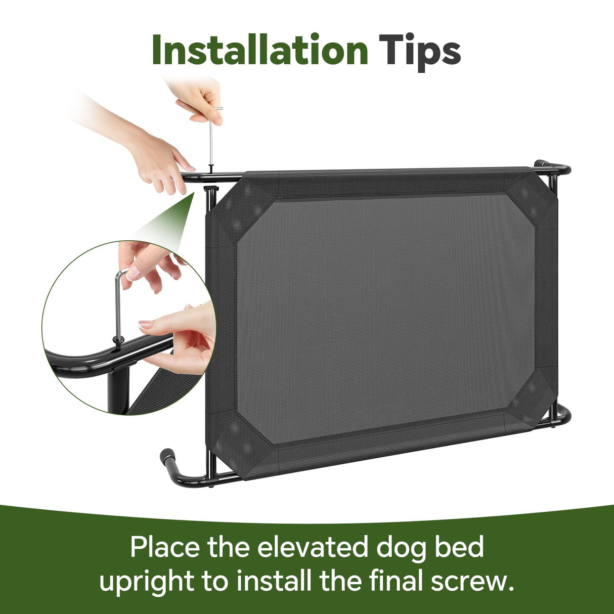 Ekisemio Elevated Dog Bed for Large Dogs, Waterproof XL Pet Cot with Breathable Mesh, Outdoor & Indoor Cooling Dog Bed, Raised Frame for Joint Support, Black