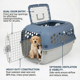 Portable Double Door Plastic Pet Carrier for Dogs & Cats - 24" Durable Ventilated Kennel with Top Loading, Airline Approved, Foldable Design for Travel & Vet Visits