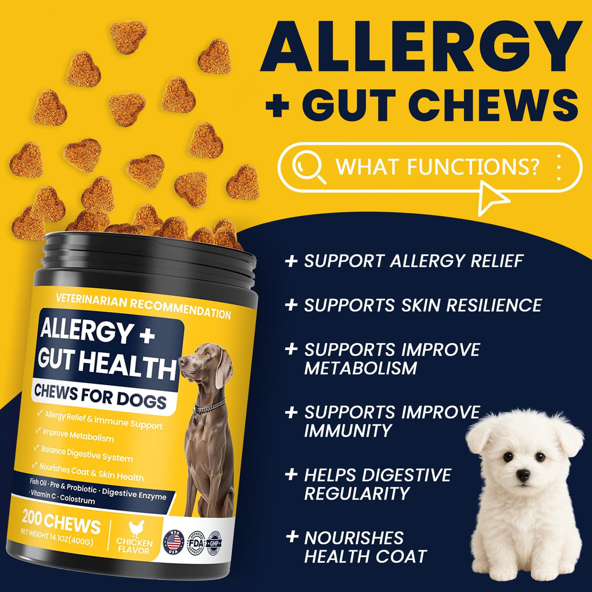 BFDEREN Dog Allergy Chews Probiotics for Dogs Yeast, Itchy Skin and Itchy Ears Itch Relief Immune Pre Probiotic Chews for Pet Digestive Health Anti Itch