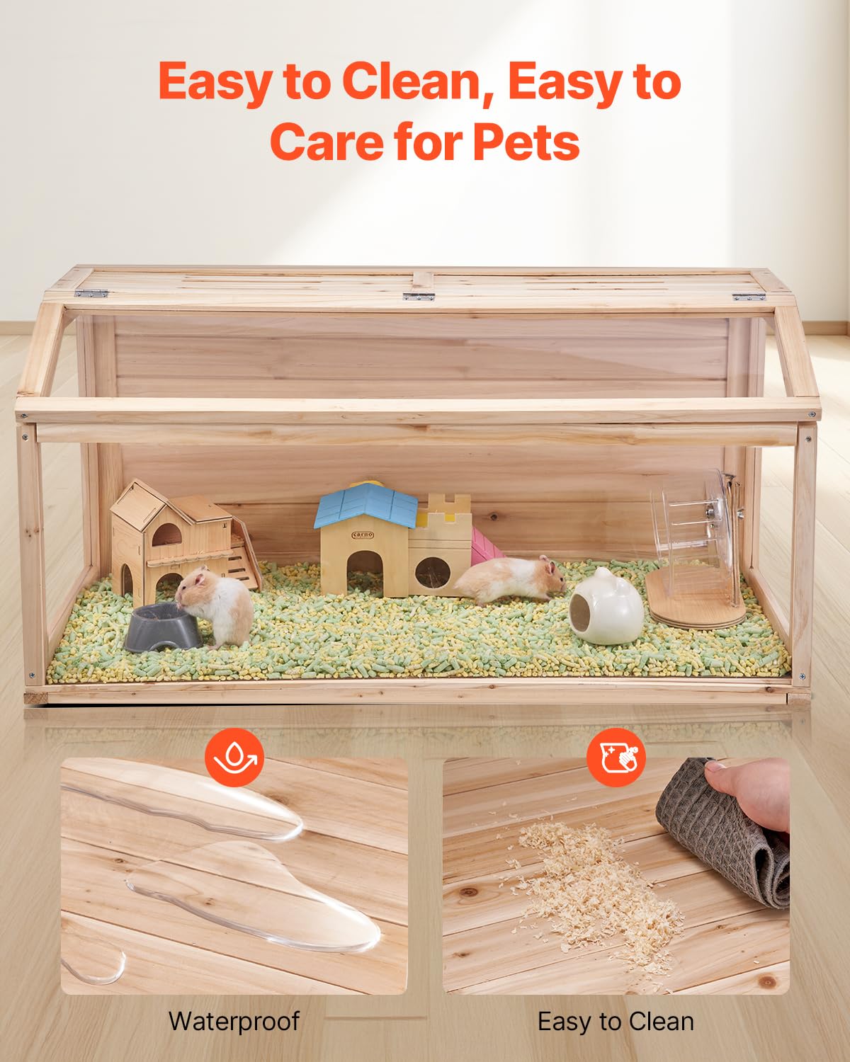 VEVOR Wooden Hamster Cage, 270° Viewing 𝖧amster Habitat, 32 x 16 x 16 in, Dwarf Hamster Cages with Openable Top, Ventilated Small Animal Cage, Pet Mouse Cage for Gerbils, Rats, Guinea Pigs, Mice