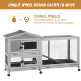 Bunny Cage Indoor and Outdoor Rabbit Hutch with Casters Waterproof Roof, Pull Out Tray from Back and Front 61.2" L x 22.6" W x 33.5" H