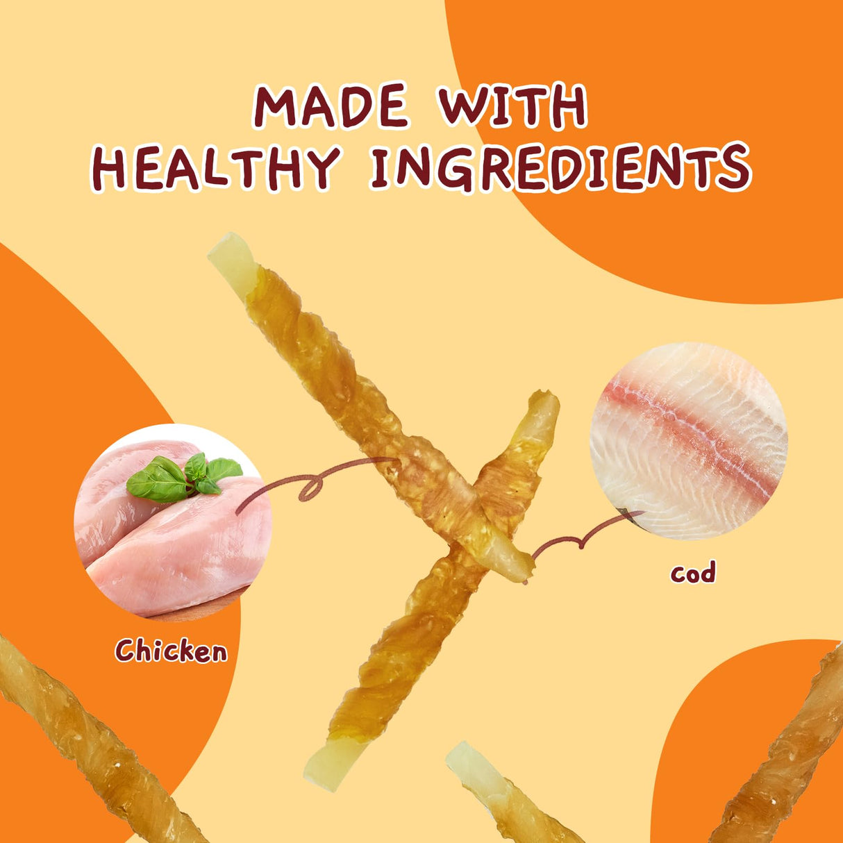 Jungle Calling Rawhide Free Treats for Dogs, Chicken Wrapped Cod Sticks Dog Treats, Soft Chewy Snacks for Training Rewards, 10.6 oz (Chicken)