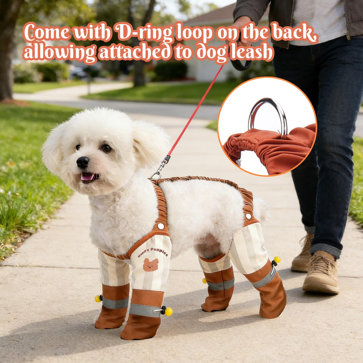 BABORUI Dog Suspender Boots, Waterproof Anti Dust, Dogs Boots with Suspenders Anti-Slip, Reflective Dog Shoes Small Size Dogs for Rain Night Walking