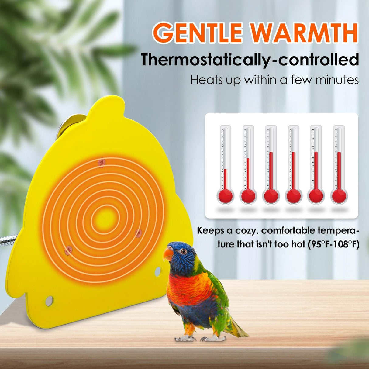 ZHEQOGZH Bird Cage Heater for Cockatiels Parrots Conure Finches Parakeets Heater Snuggle Up Bird Warmer 12V 18W, Size 5.3" x 4.7"