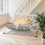 Veehoo Elevated Dog Bed for Outdoor, Cooling Waterproof Raised Dog Cots Beds for Large Dogs, Curved Off Ground Pet Hammock Cot Lifted for Outside, up to 85lbs, White Legs, Black Silver 42"
