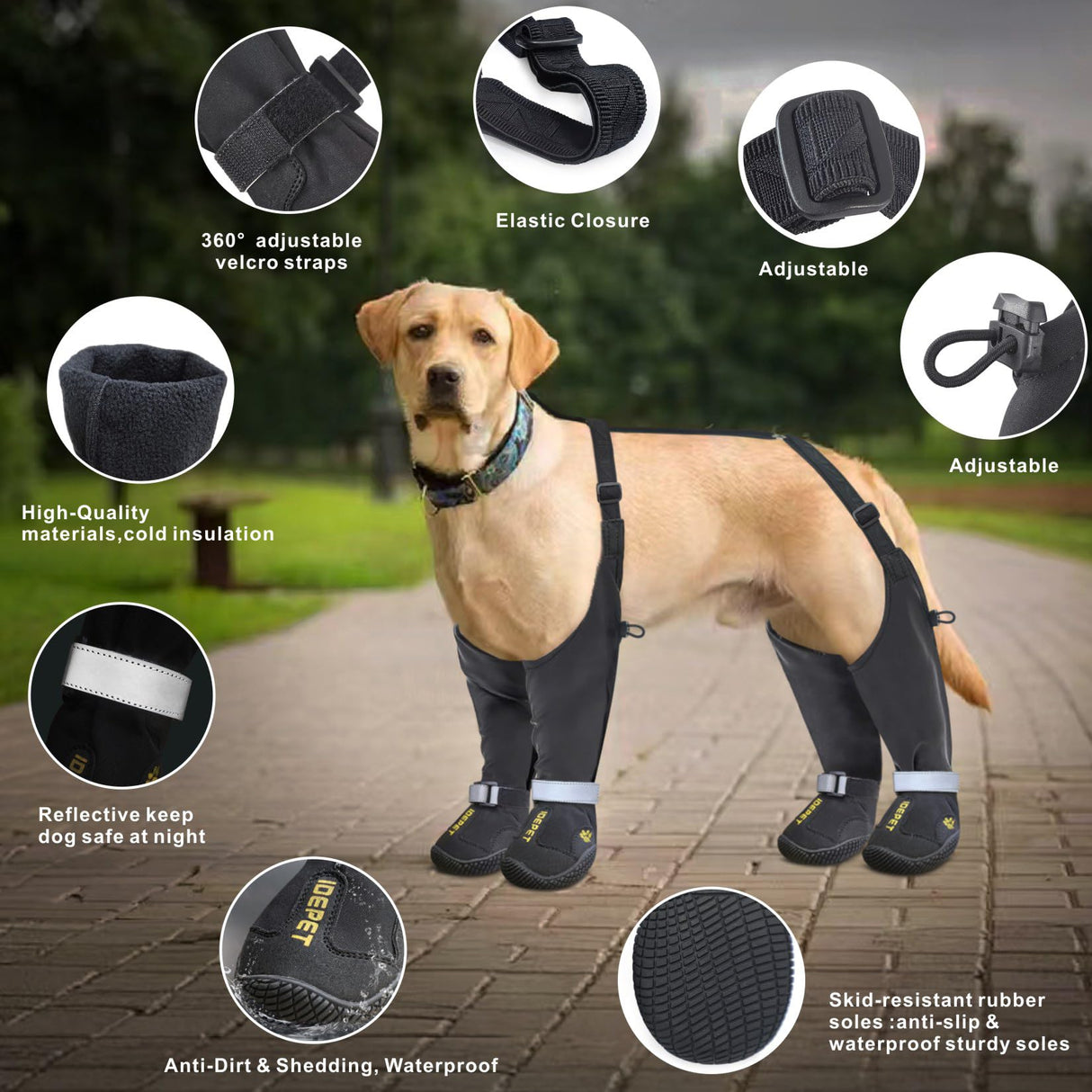 Idepet Dog Suspender Boots, Anti-Slip & Fall Waterproof Tall Shoes Legging for Small Medium Dog, Adjustable Suspender Boots for Winter Snow Rain Hiking Paws Protector 6