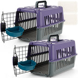 2 Set Travel Pet Carriers for Small Cat Dog Plastic Hard Shell Carrier Cat with Bowl Wire Door Grille Mat Portable Breathable Security Lock Puppy Kennel for Travel Airline, 17.5", up to 13lbs(Purple)