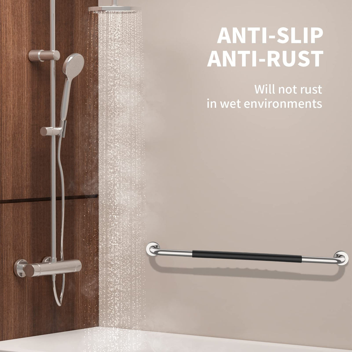 36 Inch Shower Grab Bar w/Anti Slip Rubber Grip, Munzong Stainless Steel Bathroom Grab Bar, Chrome Bathroom Balance Bar,Safety Handrail Support,Handicap Injury Elderly Senior Assist Bath Handle