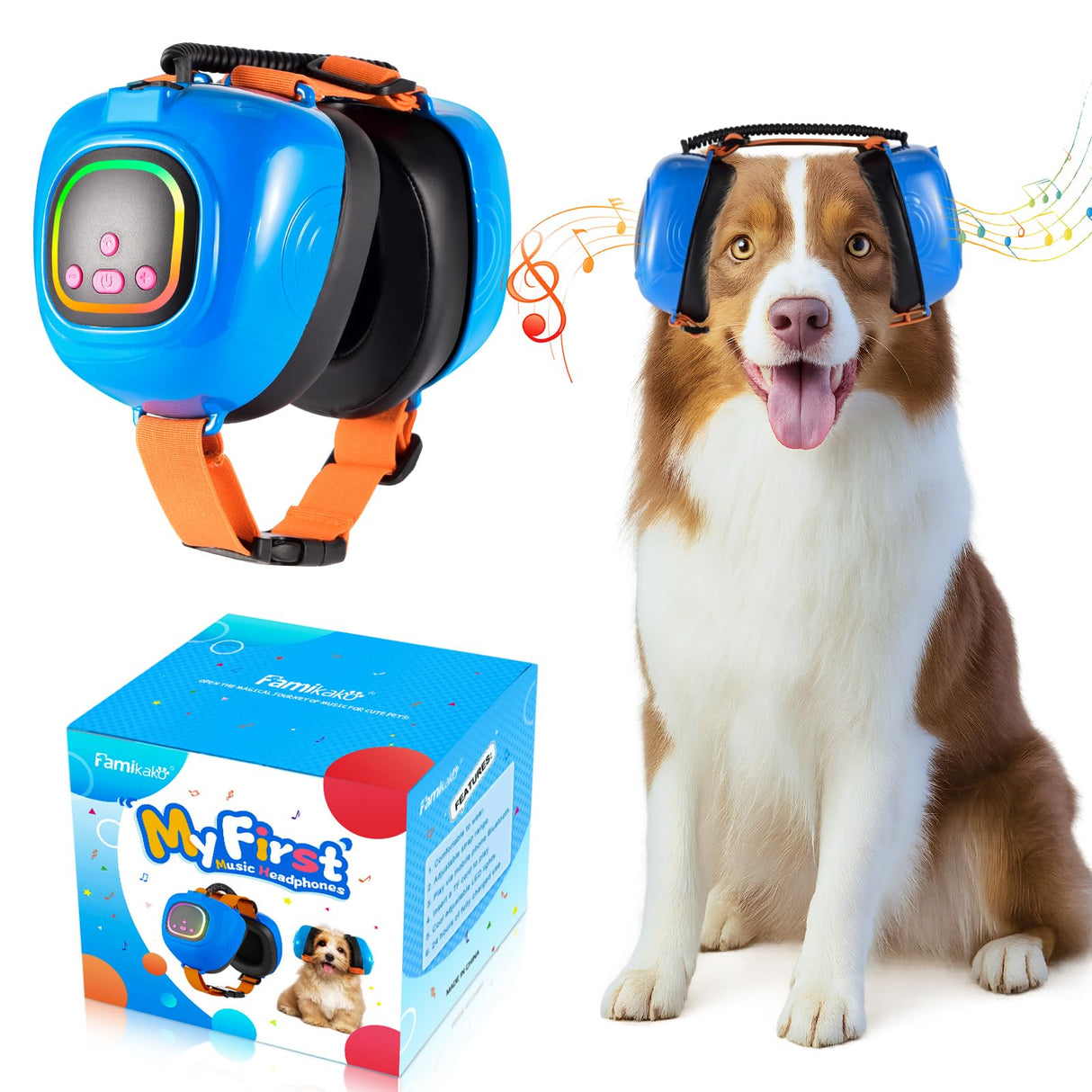 Famikako Dog Music Headphones for Anxiety Relief Fireworks Thunder Noise Blocking Earmuffs with Sound Isolation Calming Classical ASMR Music for Dogs – Pet Ear Muffs (Blue, S)