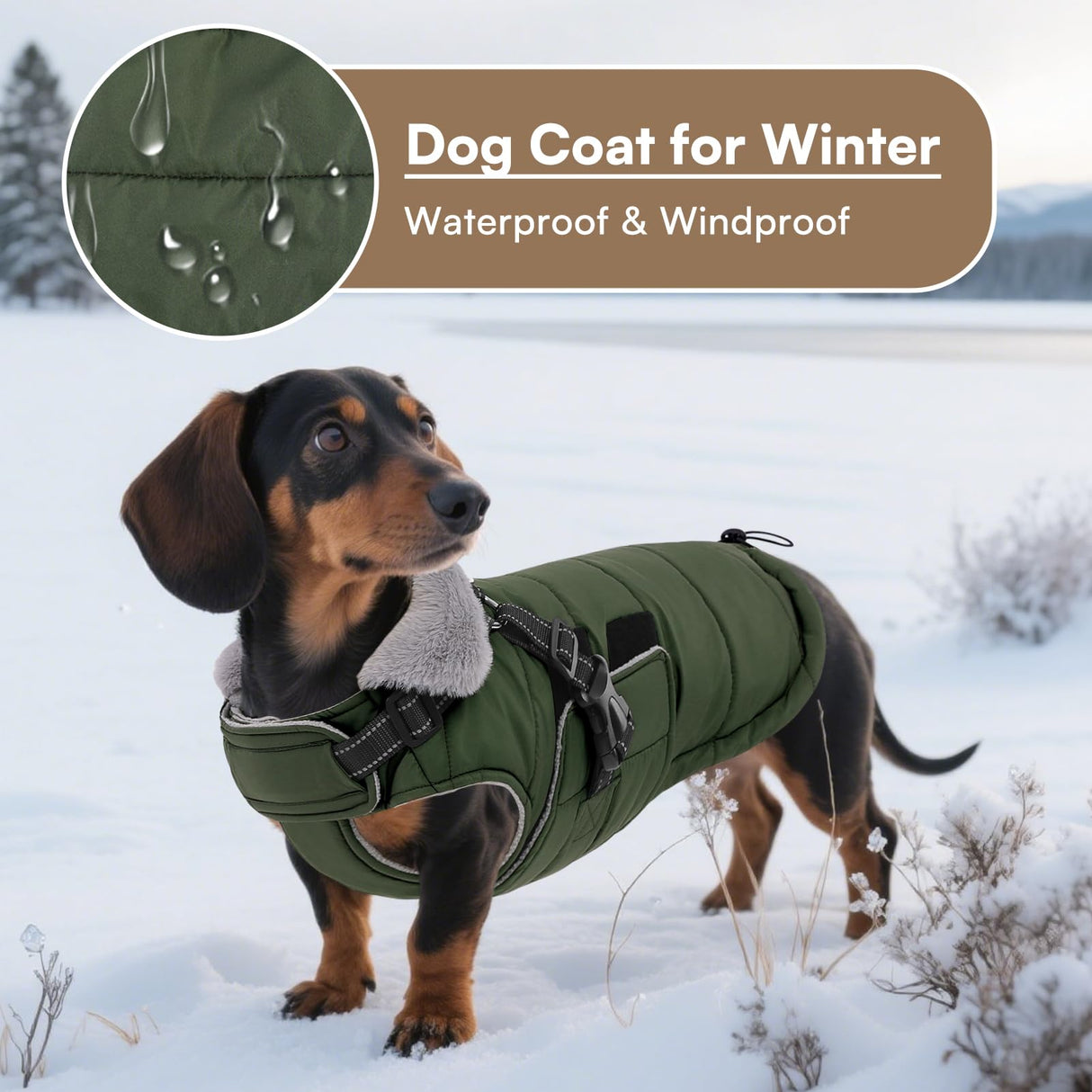 Queenmore Winter Dog Jackets for Large Dogs XXL, Waterproof Winter Coat for Extra Large Pitbull Danes, Warm Puffer Snow Jacket for Cold Weather - Fleece Lining Hook & Loop Closure Reflective, Green