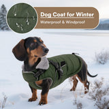 Queenmore Winter Dog Jackets for Large Dogs XXL, Waterproof Winter Coat for Extra Large Pitbull Danes, Warm Puffer Snow Jacket for Cold Weather - Fleece Lining Hook & Loop Closure Reflective, Green
