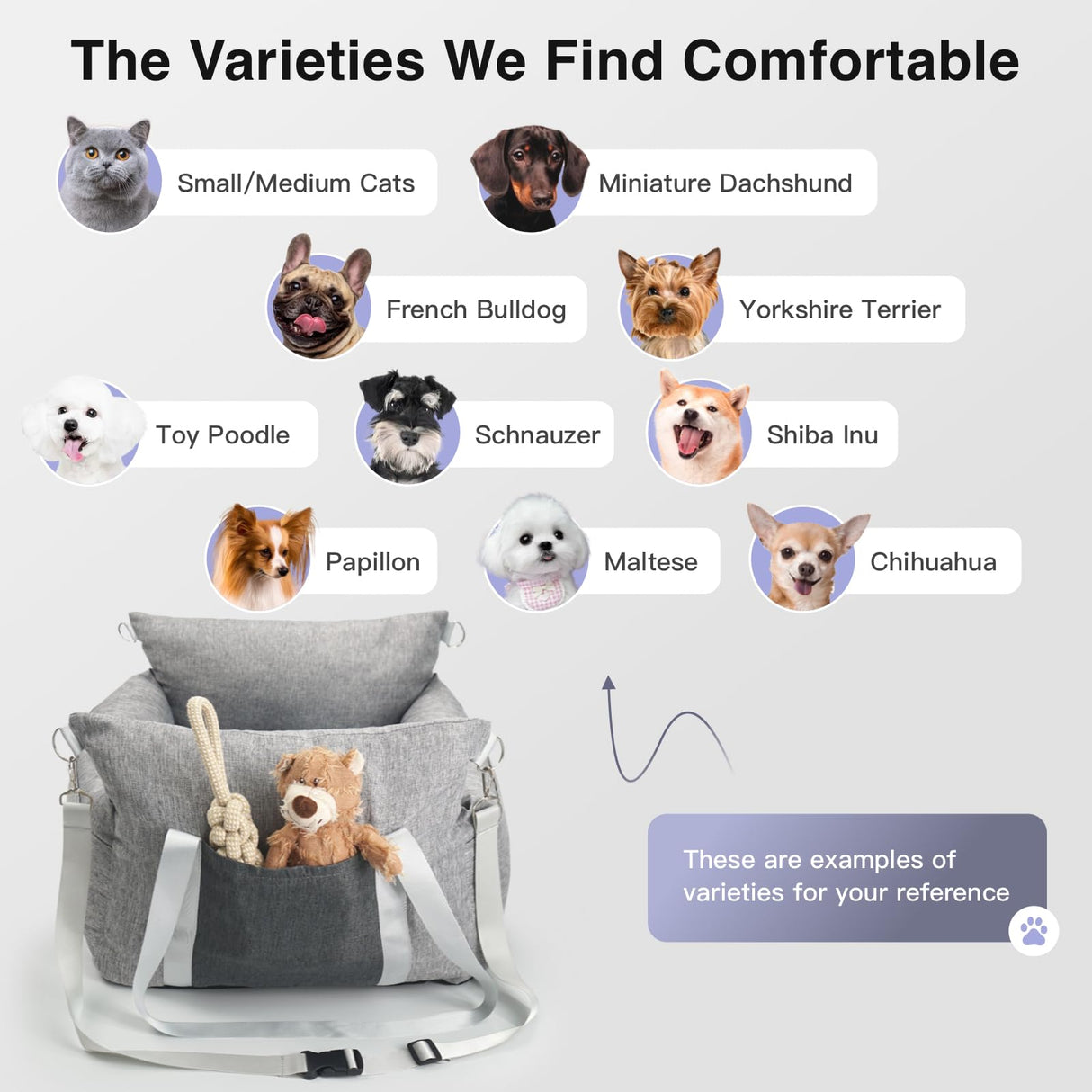 HAZOOWILL Pet Car Booster Seat for Small Dogs up to 25 lbs with Safety Straps, Storage Pockets, Travel Carrier Bed with Detachable Cover, Machine Washable (Light Gray)