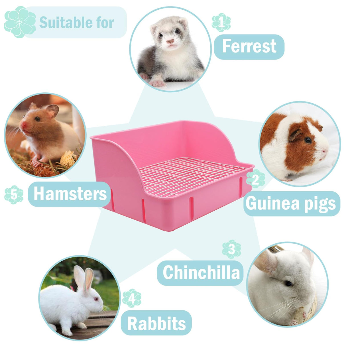 MUYG 12Pcs Rabbit Litter Box for Cage, Bunny Potty Trainer Corner Guinea Pig Plastic Square Grate Toilet Pet Bedding Litter Box for Small Animal Ferret Hamster Hedgehog (Pink)