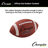 Champion Sports Rubber Football – Durable All-Weather Football with Enhanced Grip - Backyard Play & Training - Official Size