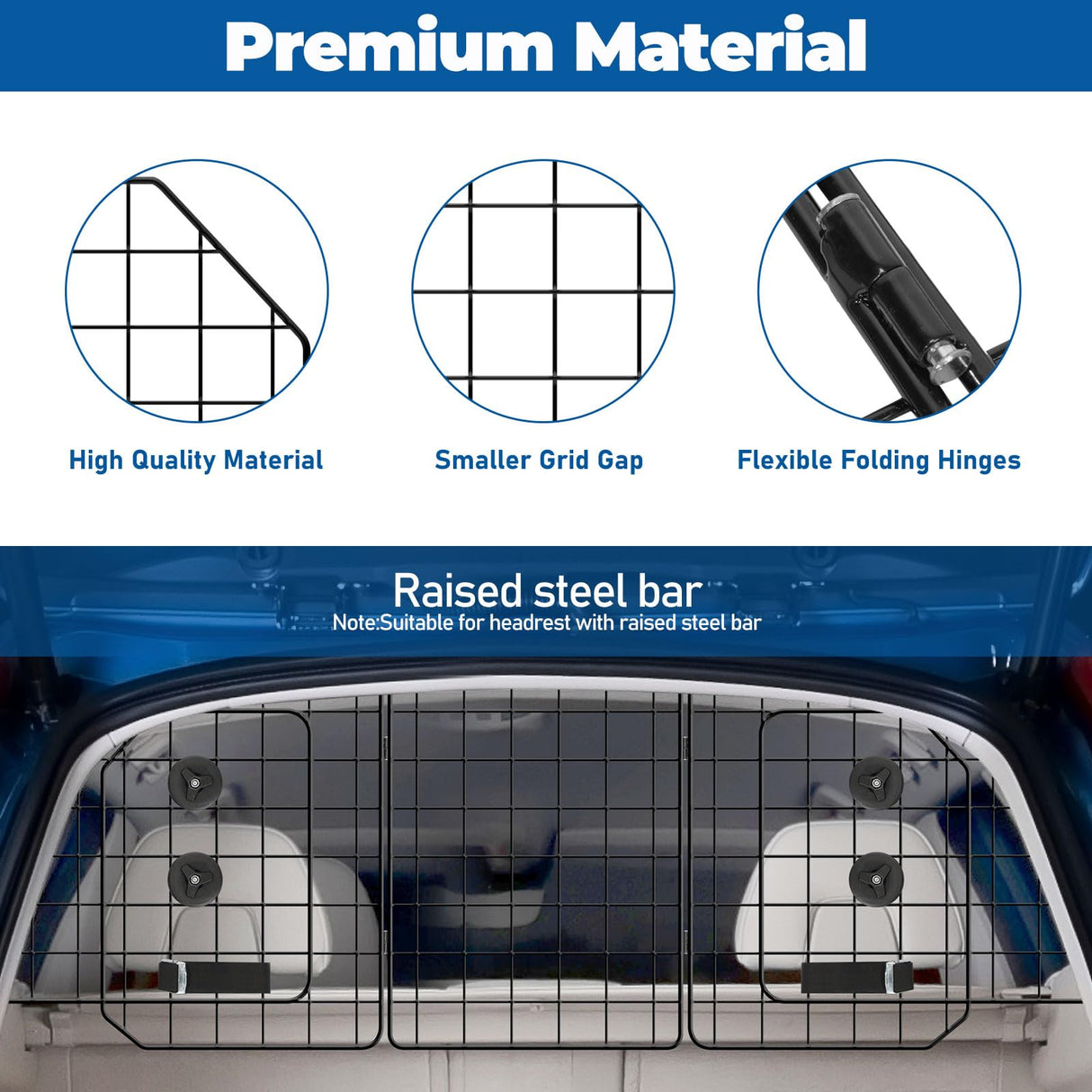 OUSHENG Car Dog Barrier for SUV, Adjustable Pet Divider Gate for Trunk Cargo Area, Universal-Fit Back Seat Heavy-Duty Wire Mesh Dogs Separator Guard Net, Vehicles Safety Travel Accessories