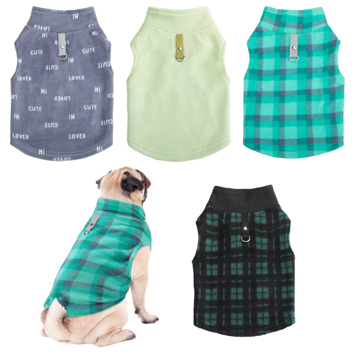 Weewooday 4 Pieces Winter Dog Clothes Sweater with Leash Ring Pet Puppy Cat Warm Clothes Jacket Fleece Vest Pullover for Pet Puppy Dogs Cat Chihuahua (M(Neck:12-13” Chest:16-18” Back :12”))