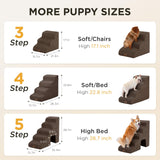 Joydeco Dog Stairs for Bed 17.1" H, 3-Step Pet Steps for Small Dogs and Cats, Dog Steps for High Bed, Non-Slip Balanced Ramp Indoor Pet Stairs, Brown