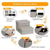 Fecuria 2-Step Wide Dog Stairs with Storage 11" H, Non-Slip Sturdy Pet Steps for Couch Chair, Dog Steps for Small/Medium Old Dogs, Cats, Rabbits Up to 150lbs, Foldable Cat Puppy Stairs for Car, Grey