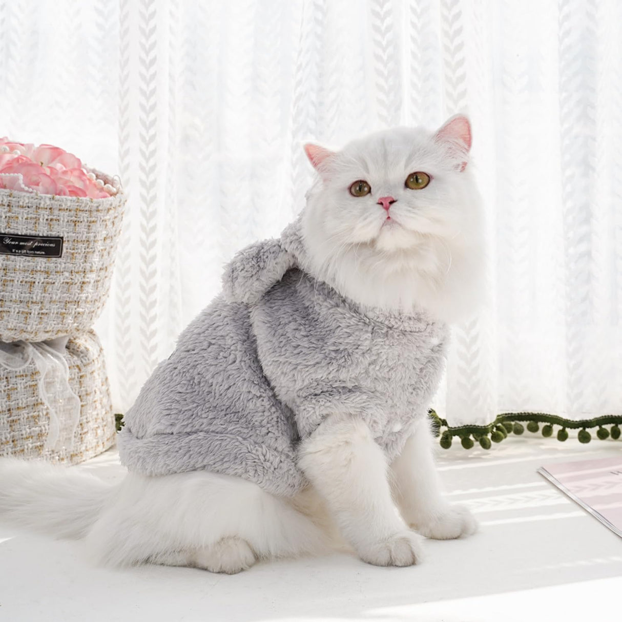 PayaSnug 3PCS Dog Hoodie with Bunny Ears, Plush Fleece Winter Pet Sweater with D-Ring, Warm Pet Coat for Small Dogs and Cat, Puppy Winter Clothes for Chihuahua, French Bulldogs, Yorkie(3PCS A, XXL)