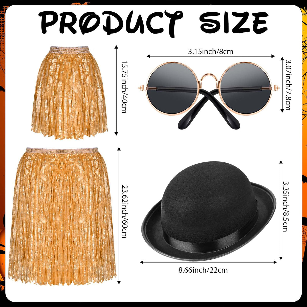 JcHrmers 4 Pcs Pet Halloween Costume Include Derby Hat,Luau Hula Skirts and Round Sunglasses for Halloween Funny Dog Pet Costume Cosplay