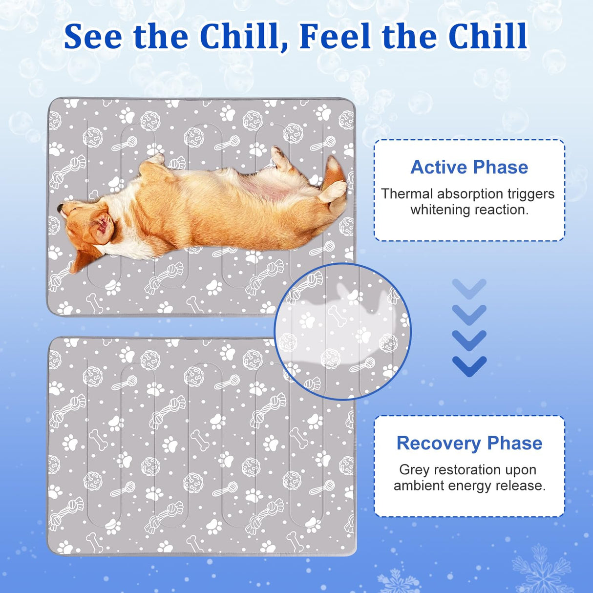 MH MYLUNE HOME Upgrade Cooling Mat for Pets,30”x20” 300g Reinforced Padding &Cool-Chill Fiber, Heat-Absorbing Color-Changing Pet Pad, Foldable Summer Bed
