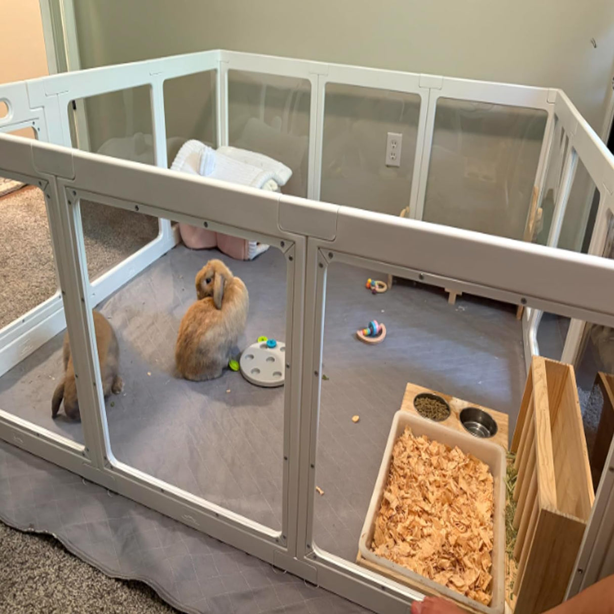 MUYG Rabbit Hay Feeder with Litter Box, 3 in 1 Wooden Bunny Feeder, Small Animal Hay Holder Rack for Rabbit, Guinea Pig, Hamster, Ferrets
