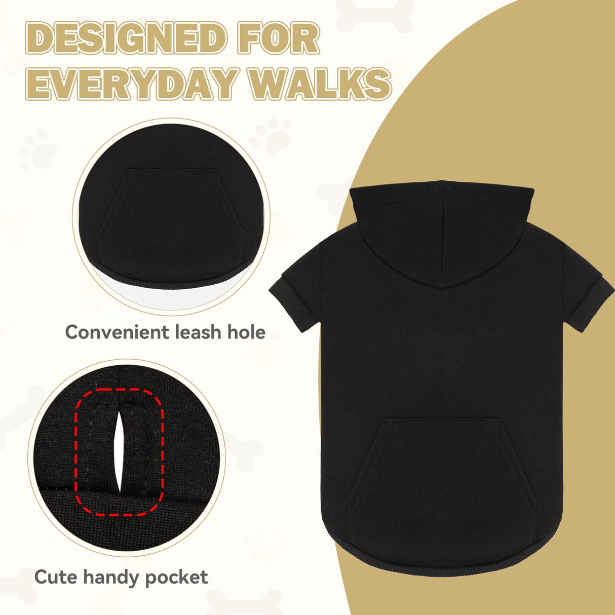 3XL Dog Sweaters for Large Dogs,Dog Hoodie,Cozy Fleece Interior Sweatshirt with Hood & Pocket,Leash Hole,Pet Clothes Sweater for Small,Medium,and Large Dogs,Black&3XL