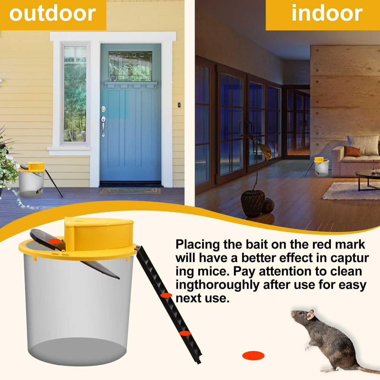 Basysion Mouse Trap Bucket, for Garage, Indoor and Outdoor auto-Turnover Humane or Deadly Mouse Traps. Bucket lid Mouse Traps for 5 Gallon Buckets (3 Pack).