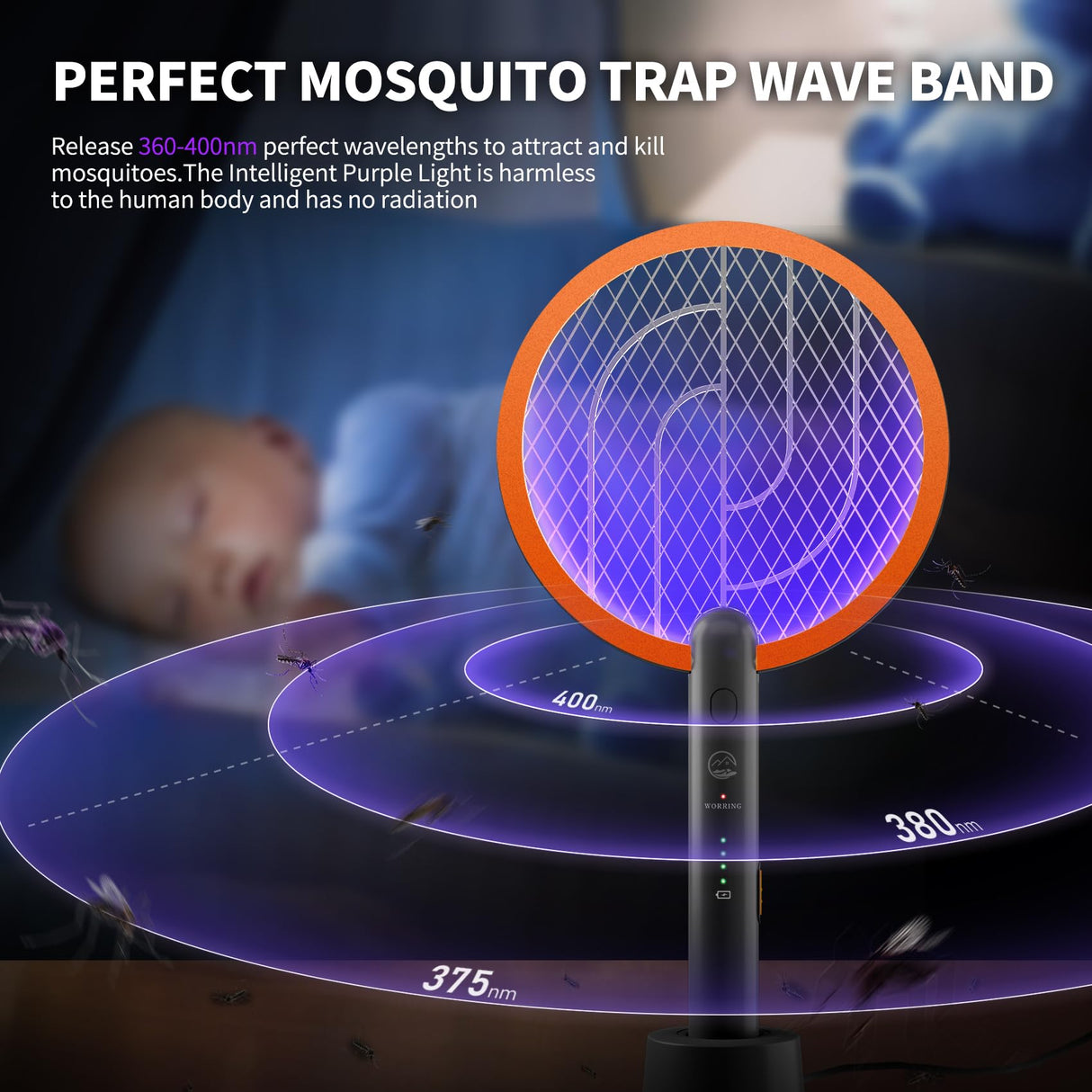 Electric Fly Swatter Racket, Mosiller 4000V 2 in 1 Bug Zapper with USB Rechargeable Base, Powerful Mosquitoes Trap Lamp & Fly Killer with 3 Layer Safety Mesh for Home, Bedroom, Kitchen, Patio (1 Pack)