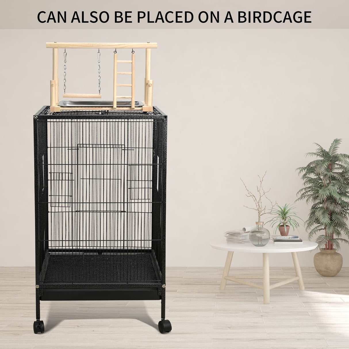 FrgKbTm Natural Wood Bird Playground Parrot Perch Playstand Play Gym Stand Playpen Perches Ladder Swing Platform with Toys Exercise Playgym for Luonfels,Budgie,Cockatiels,Conures,Parakeets,Lovebird