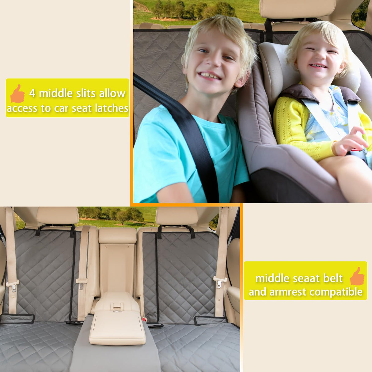 YOVEEKLE Dog Car Seat Cover, Deluxe Waterproof Pet Back Carseat Protector for Cars, SUVs, Trucks, Nonslip and Easy Cleanup Backseat Pet Cover for Automotive Rear Bench (Grey)