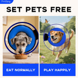 Furrtripsy Inflatable Dog Cone Collar with Detachable Sturdy Shield,Soft&Lightweight-Ideal for Post-Surgery Recovery and Daily Wear,Suitable for Small Medium Large Dog Breeds(Blue,L)