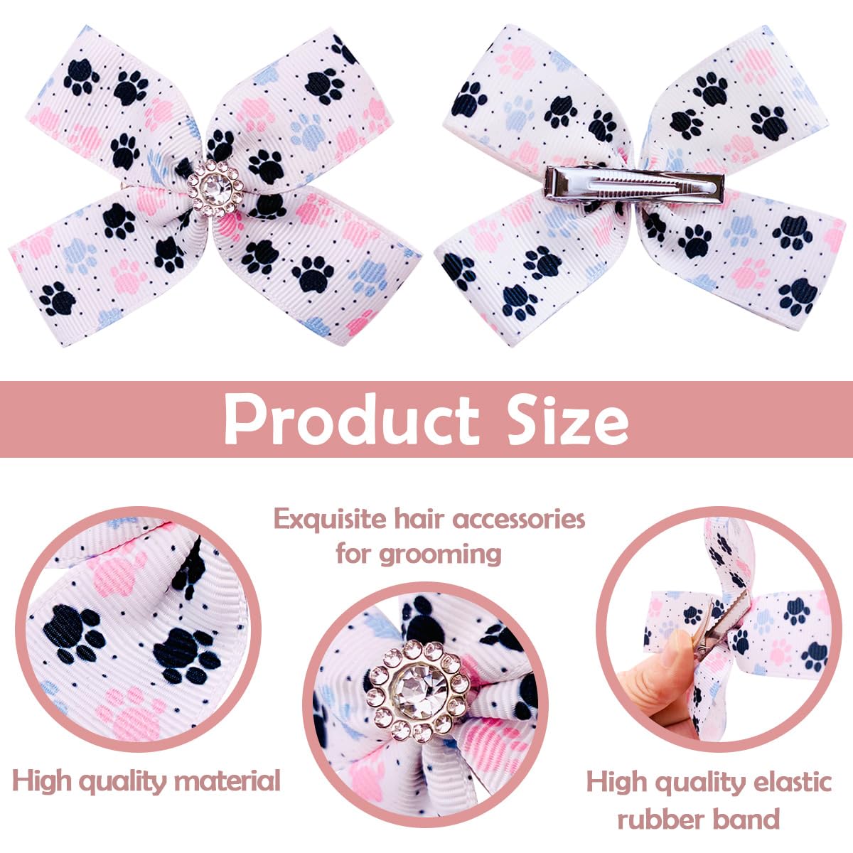 PET SHOW 50Pcs/25Pairs 4" Paw Pattern Big Dog Hair Bows Bulk with Alligator Clips for Medium Large Dogs Puppy Female Bowknot Topknot Girl Boy Pet Grooming Hair Accessories