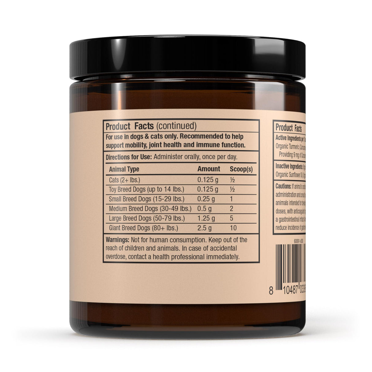 Bark & Whiskers Organic Curcumin, 2.64 Oz. (75 g), 300 Scoops, Promotes Mobility & Joint Health, Veterinarian Formulated, Non-GMO, Certified USDA Organic, Dr. Mercola