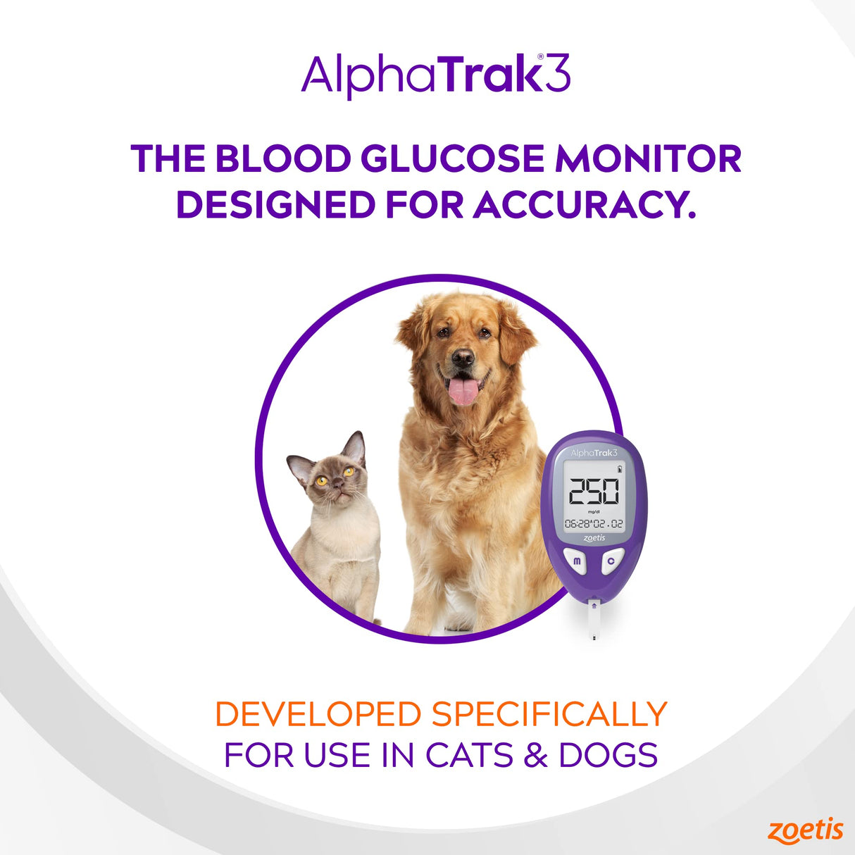 AlphaTrak 3, 8 Piece Pet Blood Glucose Monitoring Kit for Diabetic Cats, Dogs, and Horses All-in-One Solution for in-Clinic Or at Home, with Digital Results, Purple