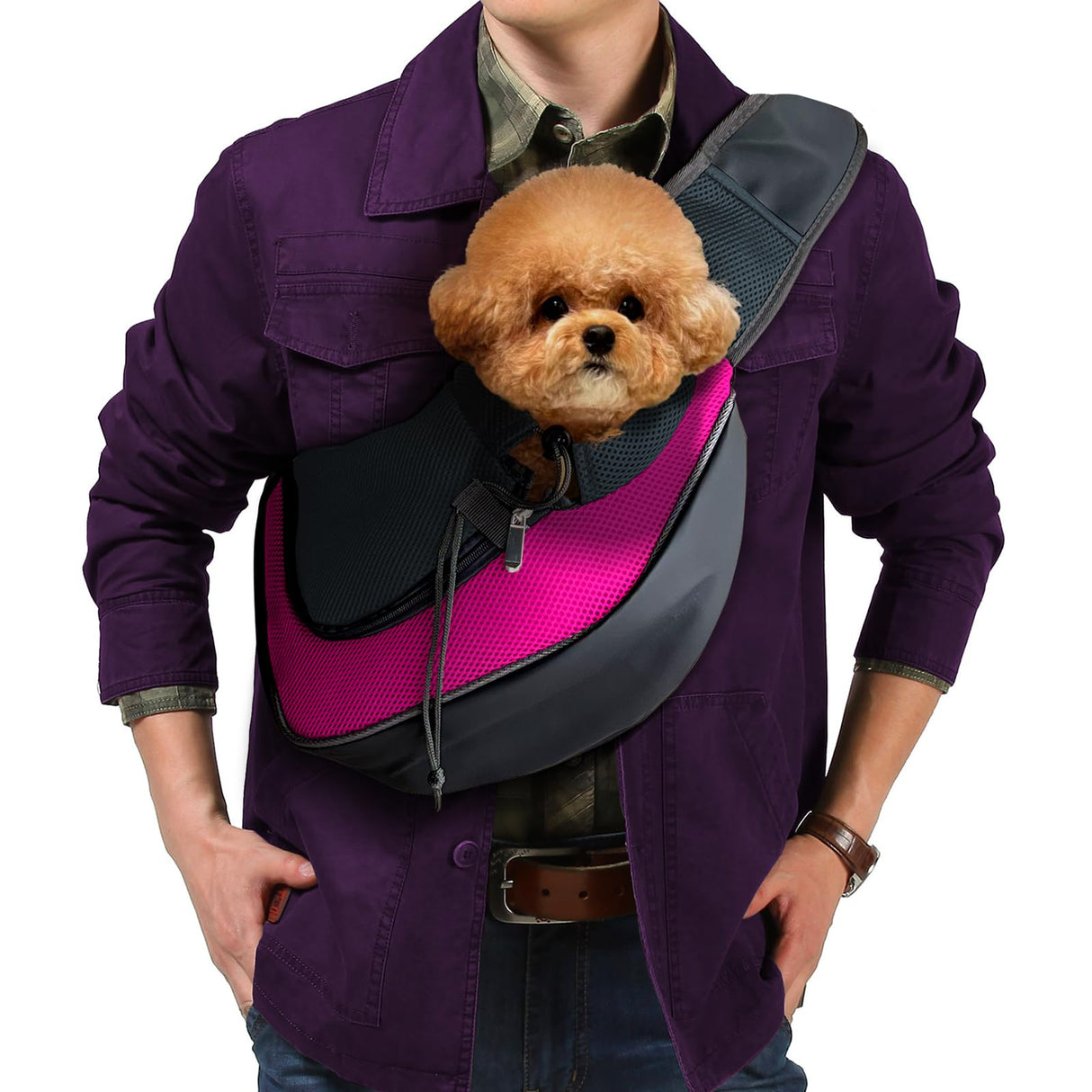 PUCEWMY Small Dog Sling Carrier, Sling Pet Pouch to Wear Medium Dog Cat Travel Breathable, Soft-Sided Crossbody Puppy Carrying Purse Bag, L, Rose