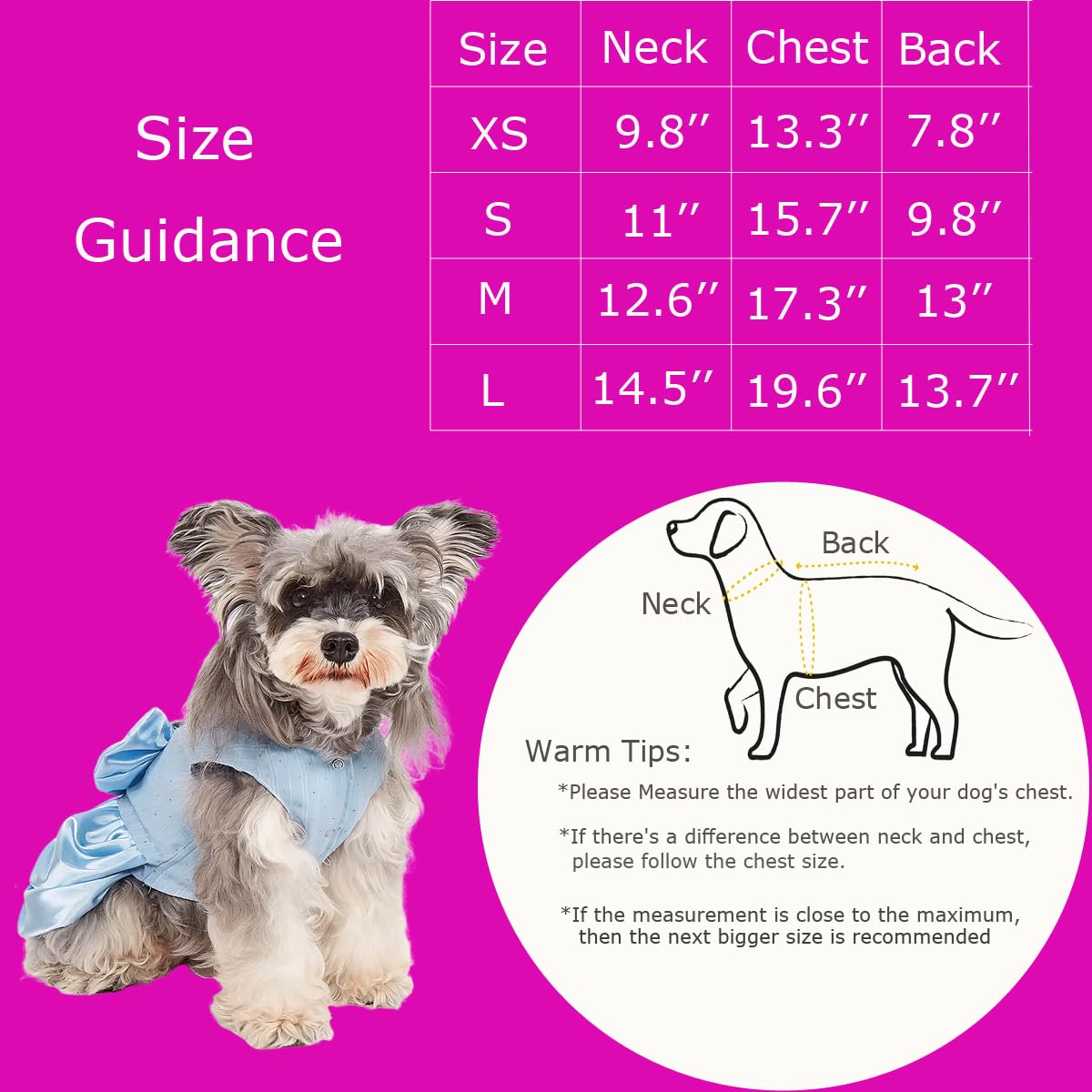 PawPleasure Dog Dress Pet Wedding Dress Princess Puppy Birthday Party Outfit Formal Apparel Girl for Small Medium Dogs Cats (Light Blue, Large)