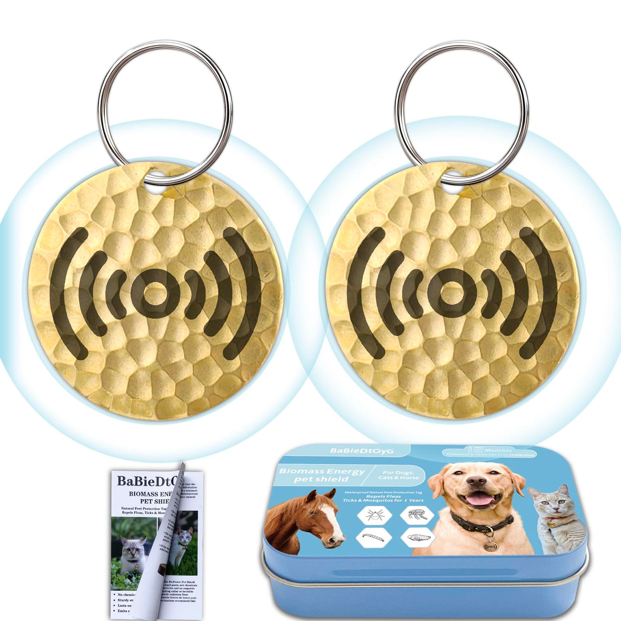 Natural Flea & Tick Repellent Collar Pendant for Dogs & Cats –12-Month Water-Resistant Biomass Energy Pet Shield – Safe for Pets When Used as Directed – Gift Ready (One Size- 2packs)