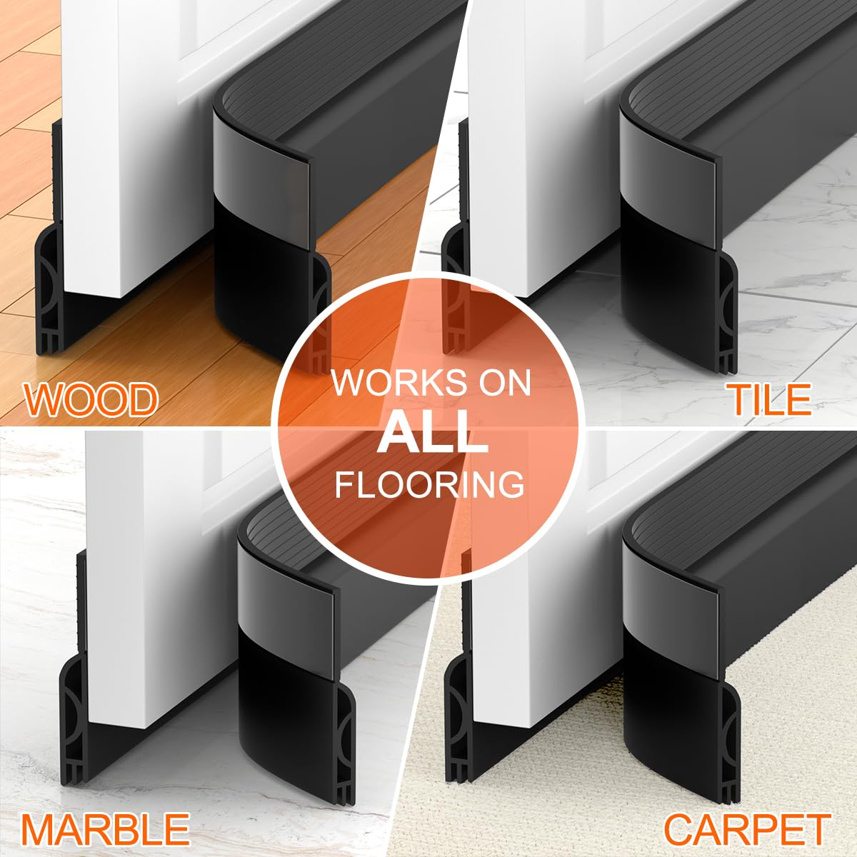 Ormein Door Draft Stopper, Adjustable Weather Stripping Seal for Cold Insulation, Bottom/Under Sweep for Exterior & Interior Doors, Seal Blocker Noise, Black, 39 inches