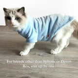 Urnat Cat Flannel Clothes, Warm Soft Winter Sweater Jumpsuit Shirt Clothing for Hairless Sphynx Devon & Indoor Kittens (Blue,XL)