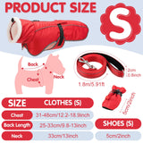 Sunnymove Winter Dog Coat and Snow Boots with Heavy Duty Dog Leash Waterproof Puppy Winter Jacket Cold Weather Coats Set Reflective for Small Medium Size Dogs Walking(Small)
