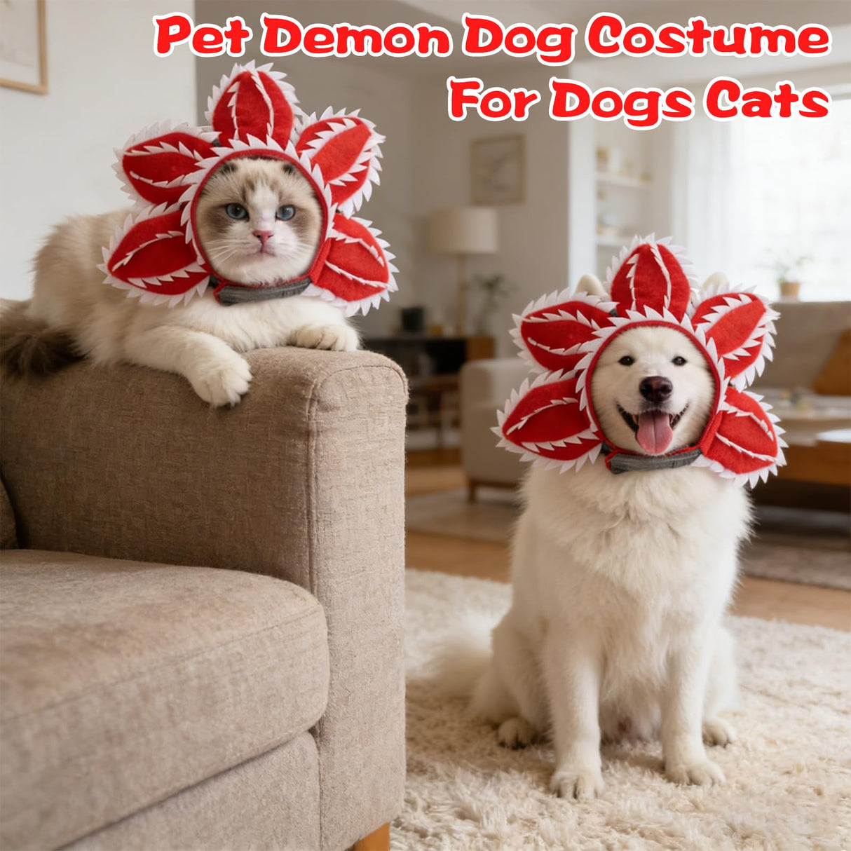 Pet Demon Dog Costume Funny Carnivorous Plant Dog Adjustable Hat Costume with Soft Material Flower Accents (Large)