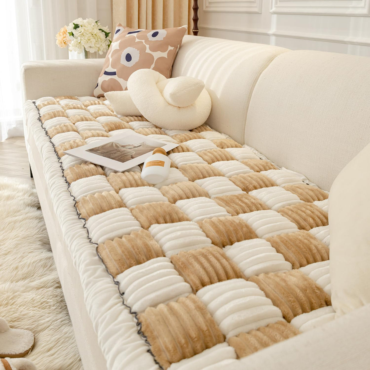 HOMEREFROM Pet Couch Cover for Sofa, Dog Cover for Couch, Washable Pet Couch Covers for Large Dogs, Anti-Slip Dog Bed Mat for Couch (27x59 inch, Light Coffee)