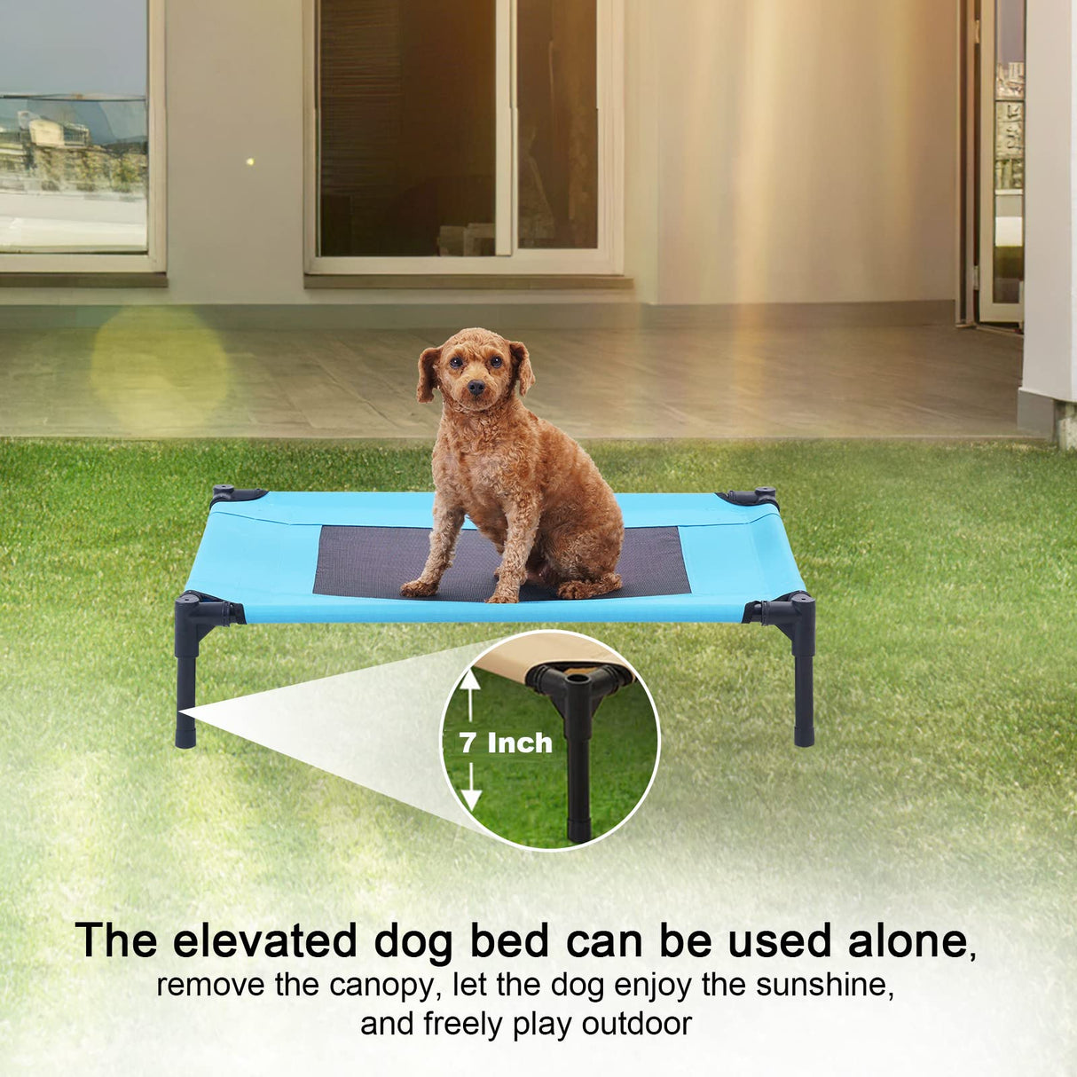 SweetBin S/M/L Outdoor Elevated Dog Cot with Canopy & Side Shade for Camping Small Medium Dogs (Carry Bag), Portable Cooling Raised Dog Bed