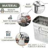 Daeheung Industries Kitchen Utensils Chopsticks Holder Drying Rack Basket with Hooks 2 Divided Compartments Quality Stainless Steel Large L5.4 X H4.3 X W2.6