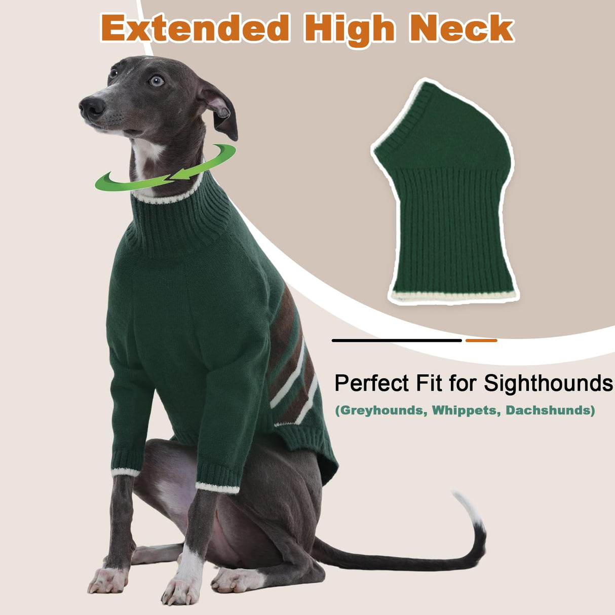 DENTRUN Greyhound Dog Sweater Medium with Detachable Hood - Warm Winter Knit Hoodie for Long Neck Dogs, Turtleneck Cold Weather Clothes with Leash Hole for Whippet, Saluki, Afghan Hound, Borzoi